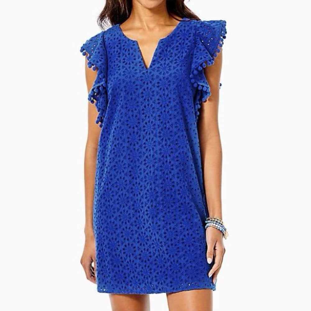 Lilly Pulitzer - Astara Flutter Sleeve Eyelet Dress - Royal Blue - XS
